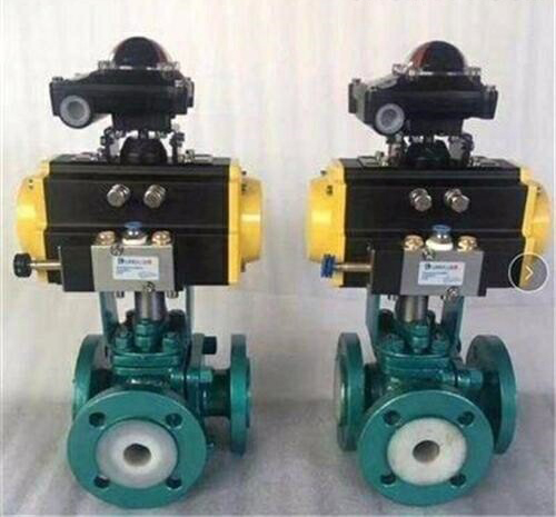 氣動三通襯氟球閥 氣動三通襯氟球閥